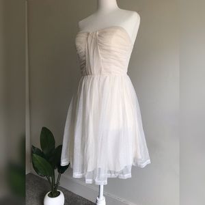 Strapless White/Cream Tulle and Gold Glitter Dress